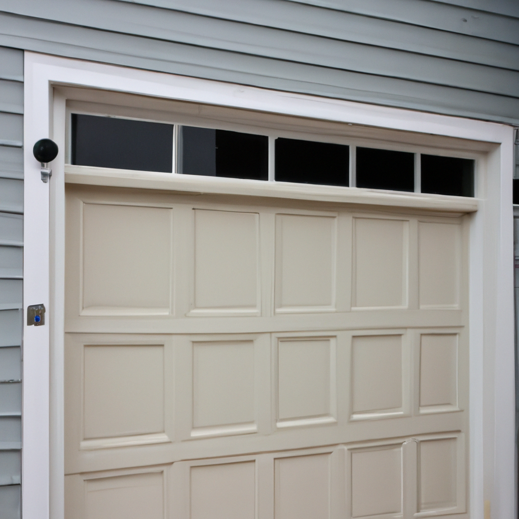 Close-up of a weatherstripped garage door in a suburban Needham, MA home